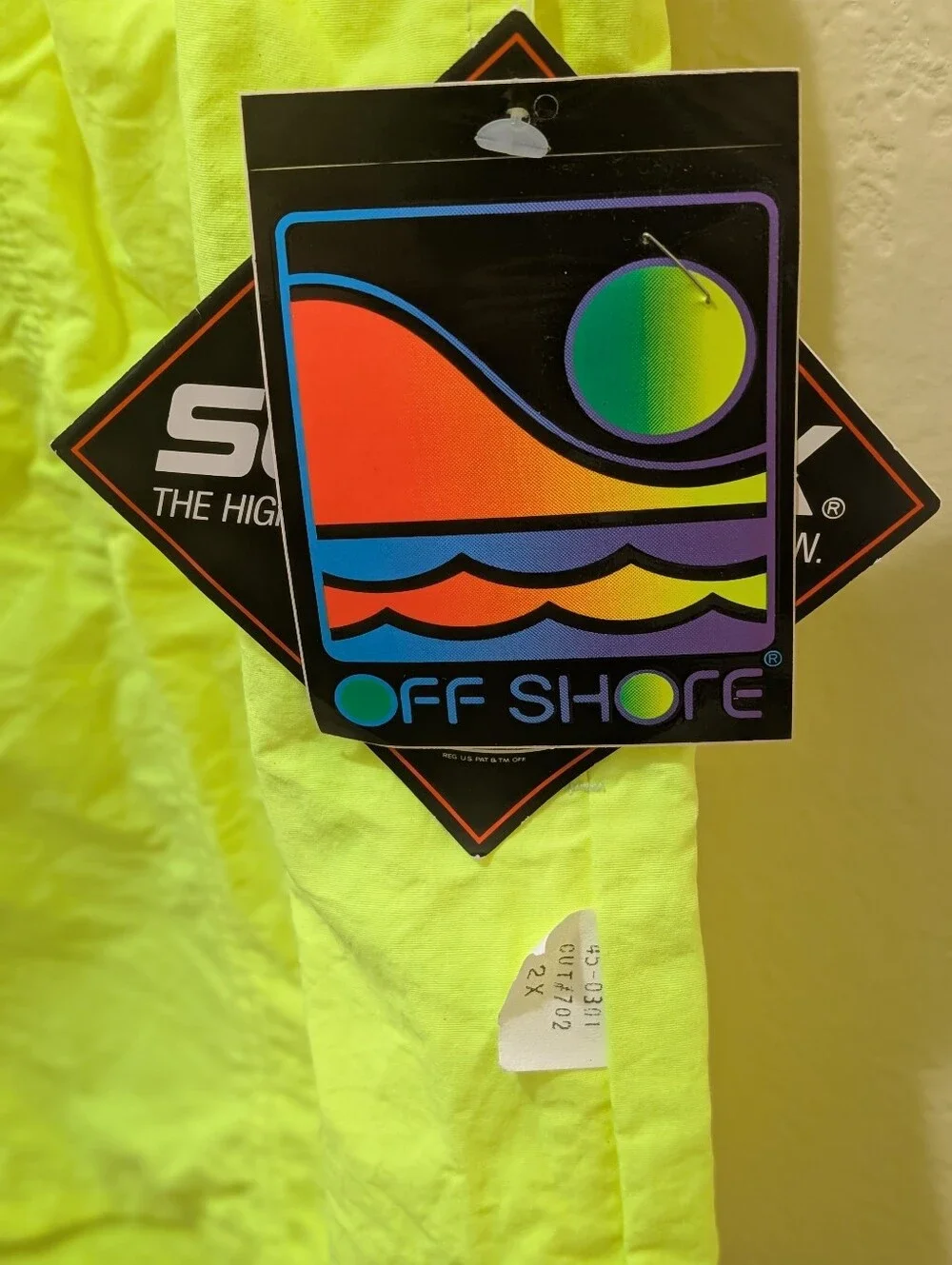 NWT Vintage Retro Neon Yellow Off Shore Athletic Shorts. Size 2X